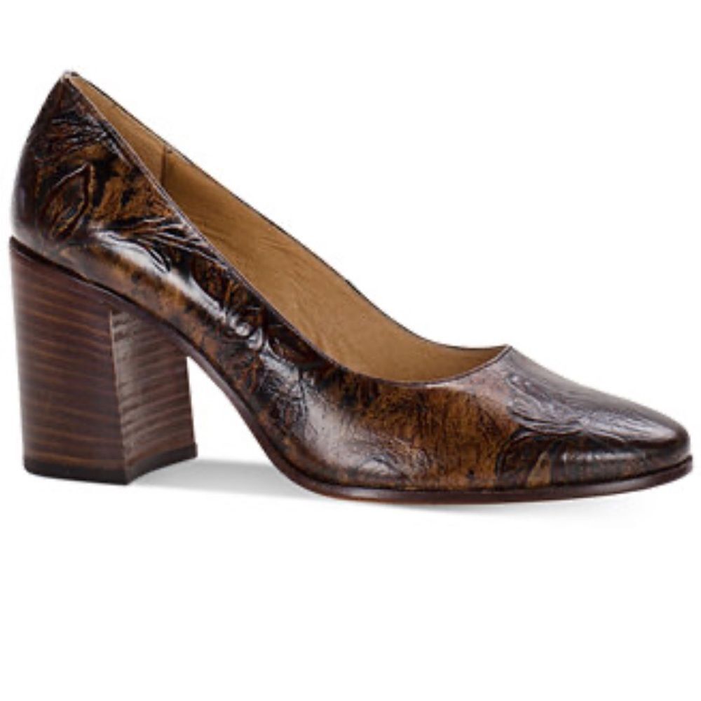 Patricia Nash Anita Leather Brown Tooled Floral Closed Toe Block Heel